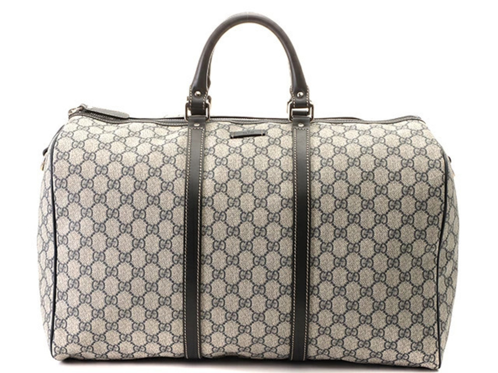 Gucci GG Supreme Boston Bag Leather Gray Navy Blue